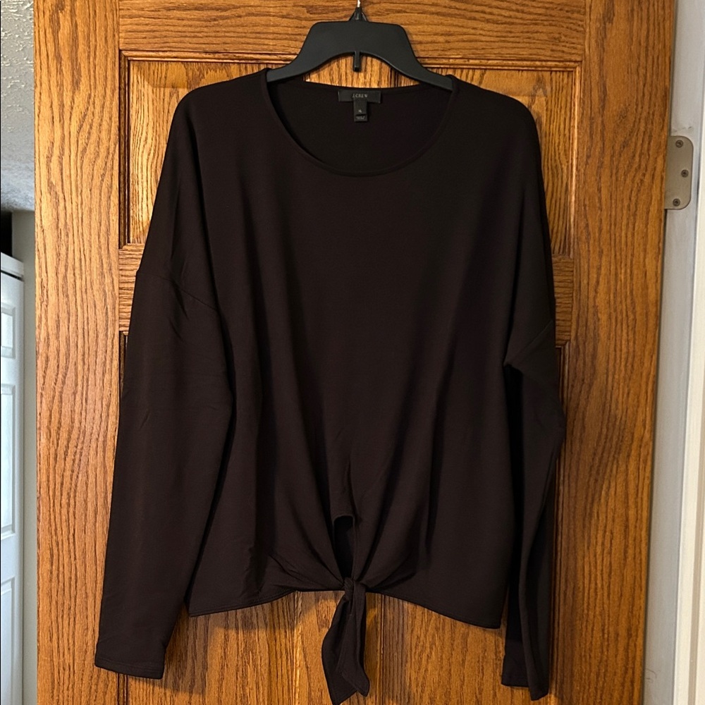 J. Crew Black Long Sleeve Tie-Front Top
